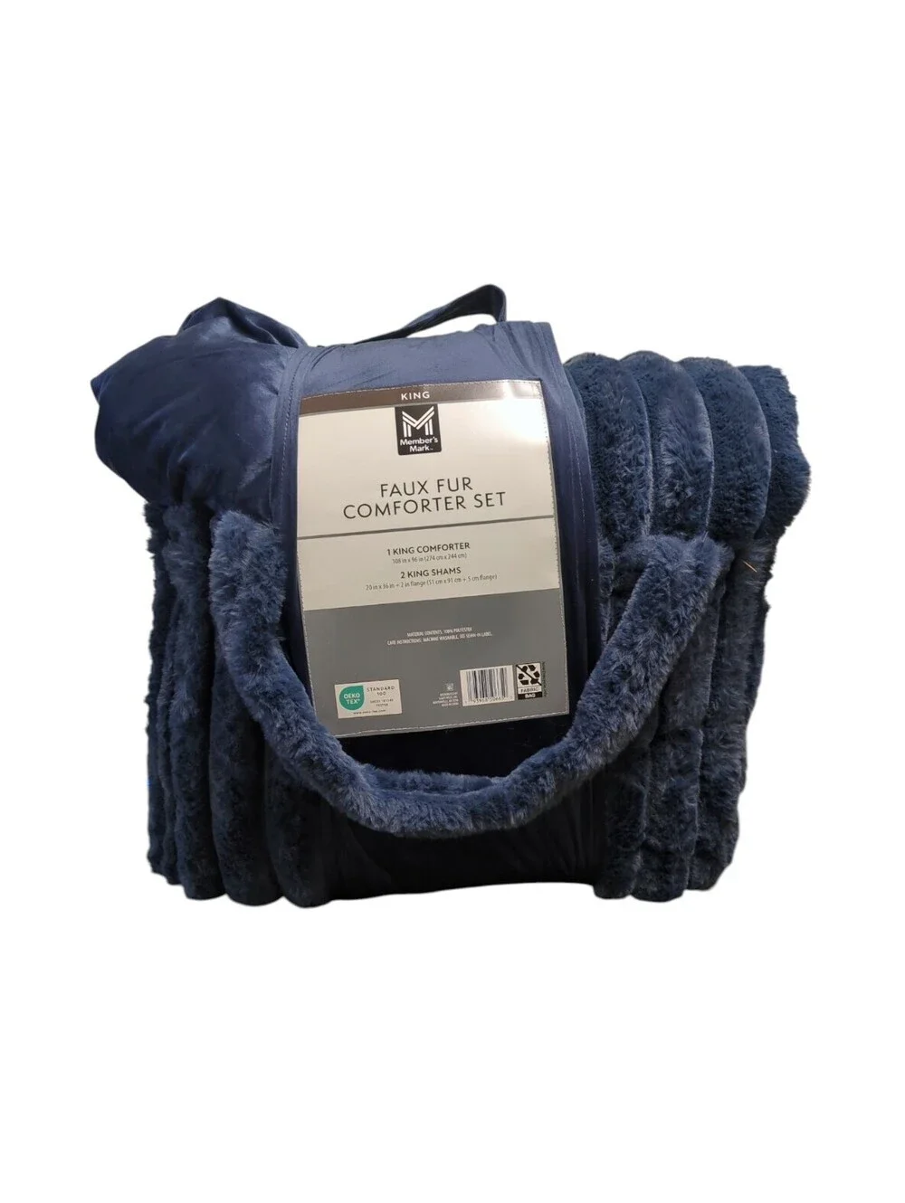 Member's Mark Faux Fur Down Alternative Comforter Set -BLUE FULL/QUEEN